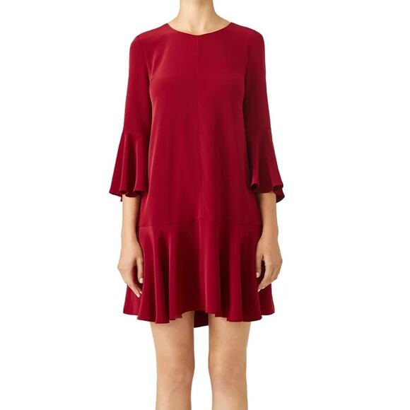 Slate & Willow Merlot Trapeze Dress Flare Sleeve Maroon Red 2 Event Cocktail - Picture 1 of 7